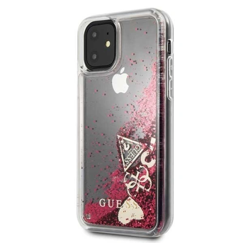 Etui Guess GUHCN61GLHFLRA Apple iPhone 11 raspberry hard case Glitter Hearts