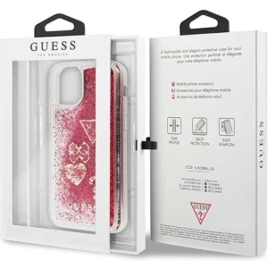 Etui Guess GUHCN61GLHFLRA Apple iPhone 11 raspberry hard case Glitter Hearts