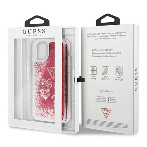 Etui Guess GUHCN61GLHFLRA Apple iPhone 11 raspberry hard case Glitter Hearts