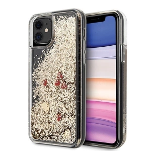 Guess GUHCN61GLHREGO iPhone 11 gold hard case Liquid Glitter Hearts