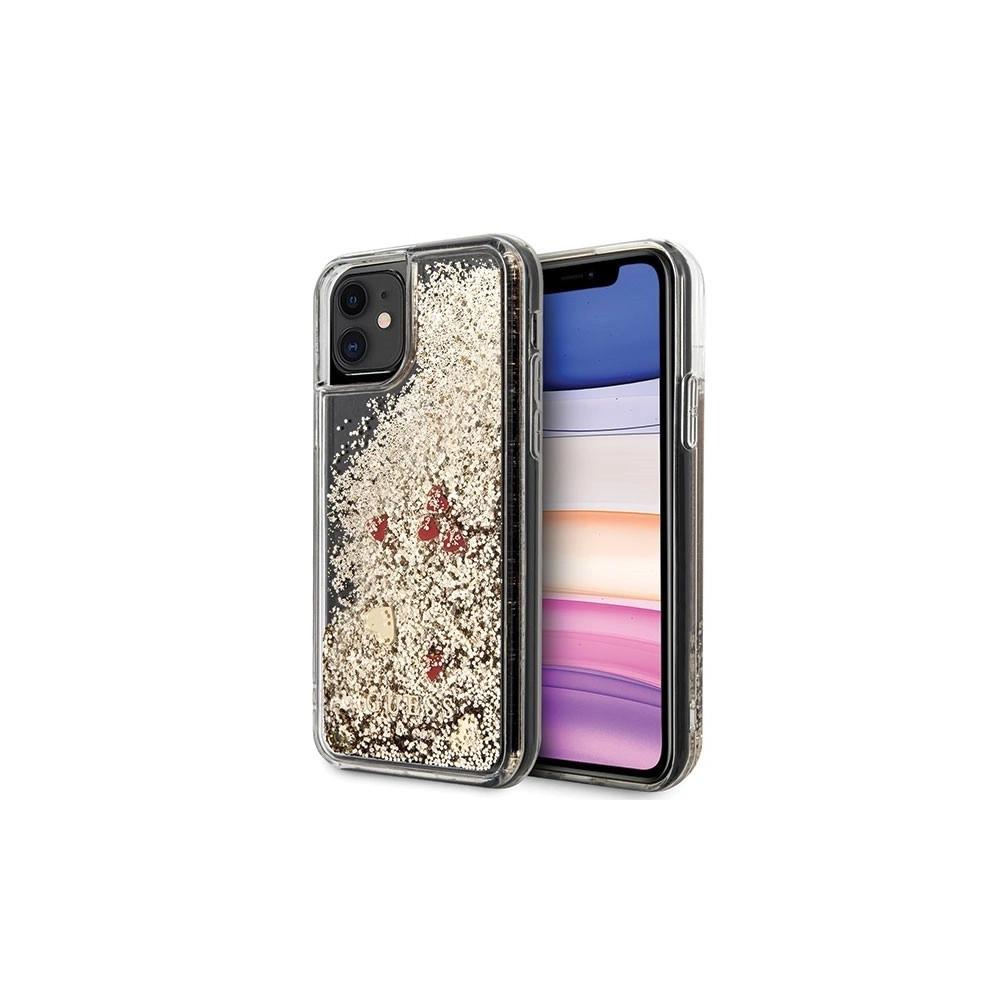 Wholesale Guess GUHCN61GLHREGO iPhone 11 gold hard case Liquid Glitter Hearts - GUE206GLD - {ean13} - Hurt
