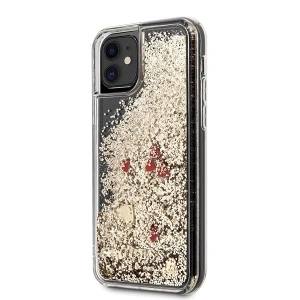 Guess GUHCN61GLHREGO iPhone 11 gold hard case Liquid Glitter Hearts