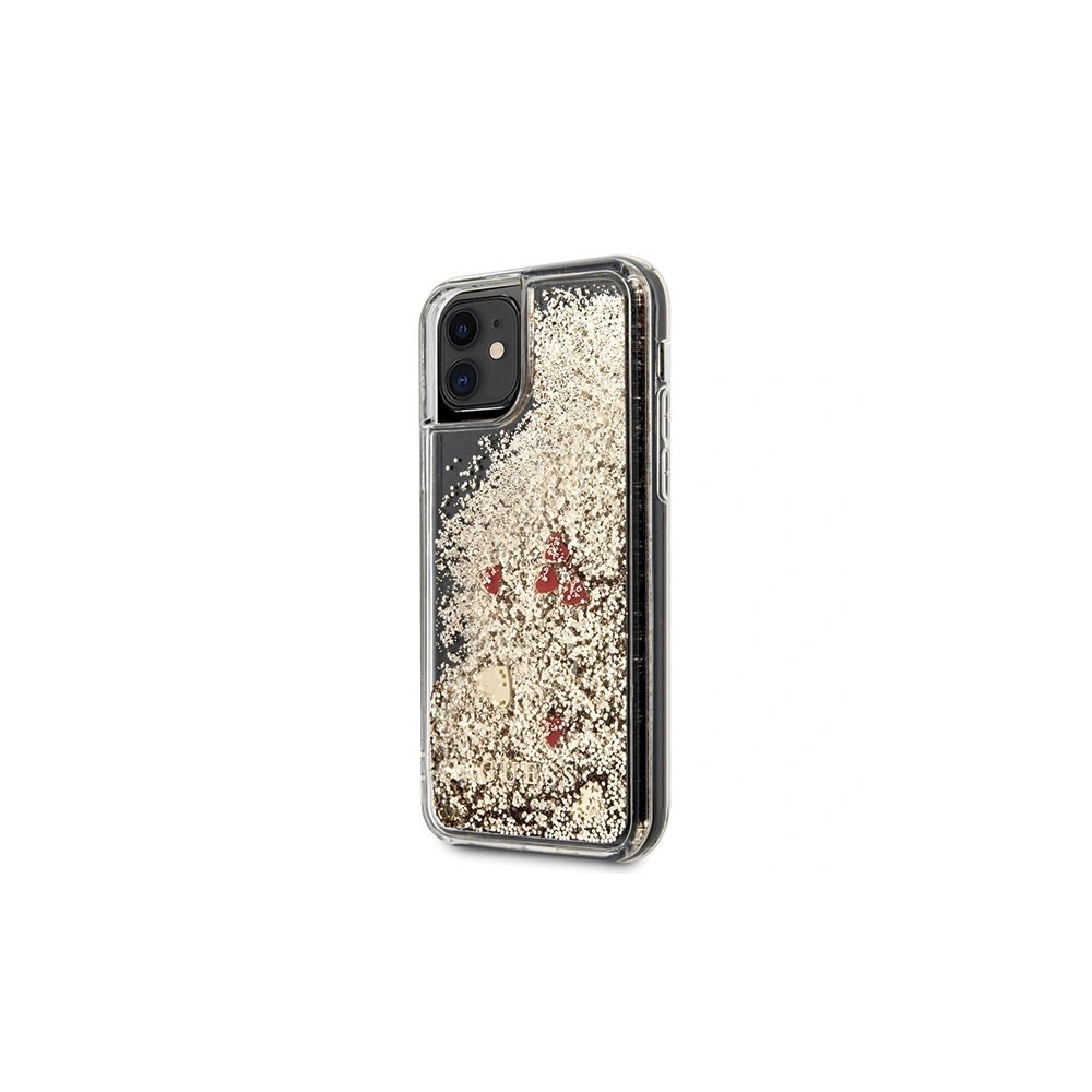 Wholesale Guess GUHCN61GLHREGO iPhone 11 gold hard case Liquid Glitter Hearts - GUE206GLD - {ean13} - Hurt