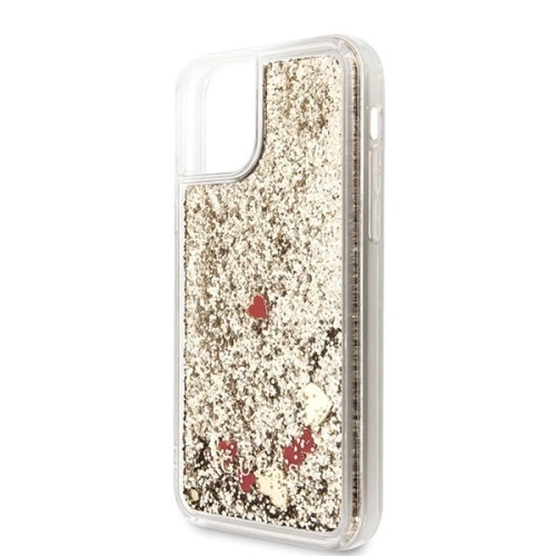 Etui Guess GUHCN61GLHREGO Apple iPhone 11 gold/złoty hard case Liquid Glitter Hearts