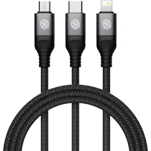 Hurtownia GSM - Kábel 3w1 Nillkin Swift Pro USB-A / microUSB 2A, USB-C 2A, Lightning 4.4A, 480Mbps, 1.5m Fekete / Czarny - NLK1516 - {ean13} - Hurt