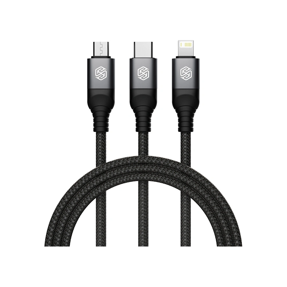 Hurtownia GSM - Kabel 3w1 Nillkin Swift Pro USB-A / microUSB 2A, USB-C 2A, Lightning 4.4A, 480Mbps, 1.5m Schwarz / Czarny - NLK1516 - {ean13} - Hurt