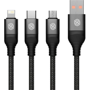 Hurtownia GSM - Kábel 3w1 Nillkin Swift Pro USB-A / microUSB 2A, USB-C 2A, Lightning 4.4A, 480Mbps, 1.5m Fekete / Czarny - NLK1516 - {ean13} - Hurt