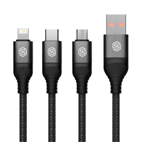 Kabel 3w1 Nillkin Swift Pro USB-A / microUSB 2A, USB-C 2A, Lightning 4.4A, 480Mbps, 1.5m Black / Czarny