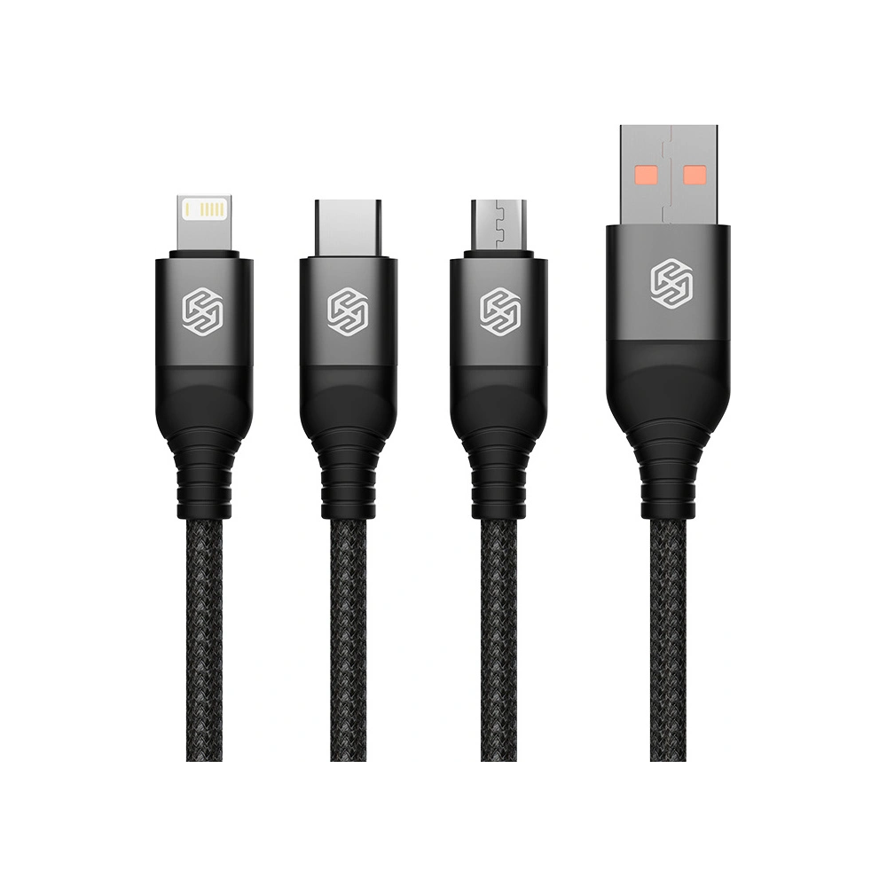 Hurtownia GSM - Kabel 3w1 Nillkin Swift Pro USB-A / microUSB 2A, USB-C 2A, Lightning 4.4A, 480Mbps, 1.5m Schwarz / Czarny - NLK1516 - {ean13} - Hurt