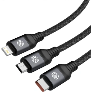 Hurtownia GSM - Kabel 3w1 Nillkin Swift Pro USB-A / microUSB 2A, USB-C 2A, Lightning 4.4A, 480Mbps, 1.5m Schwarz / Czarny - NLK1516 - {ean13} - Hurt