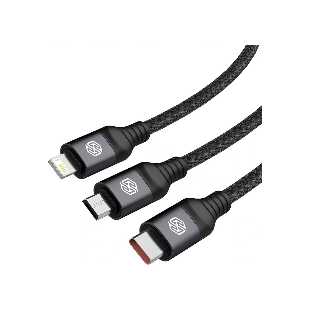 Hurtownia GSM - Kabel 3w1 Nillkin Swift Pro USB-A / microUSB 2A, USB-C 2A, Lightning 4.4A, 480Mbps, 1.5m Schwarz / Czarny - NLK1516 - {ean13} - Hurt