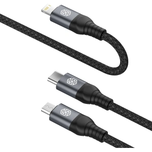 Hurtownia GSM - Kábel 3w1 Nillkin Swift Pro USB-A / microUSB 2A, USB-C 2A, Lightning 4.4A, 480Mbps, 1.5m Fekete / Czarny - NLK1516 - {ean13} - Hurt