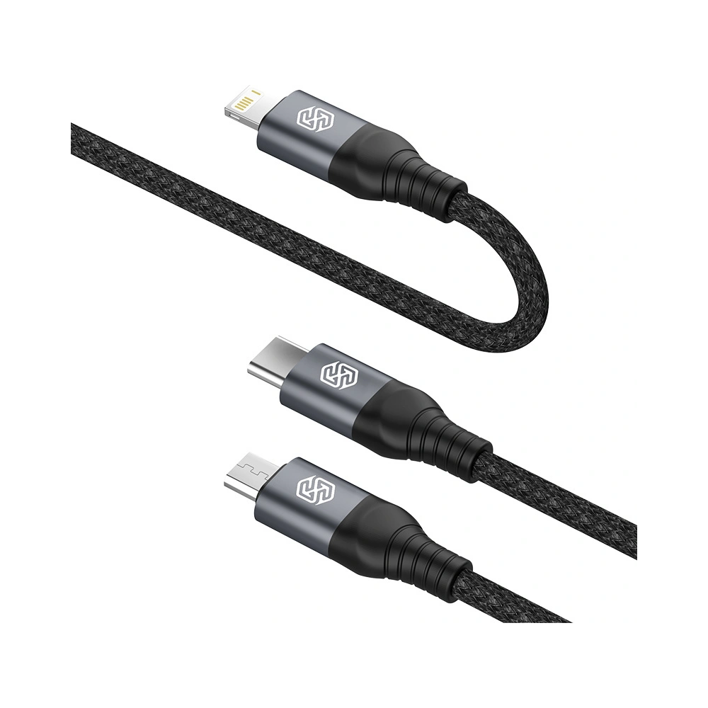 Hurtownia GSM - Kabel 3w1 Nillkin Swift Pro USB-A / microUSB 2A, USB-C 2A, Lightning 4.4A, 480Mbps, 1.5m Schwarz / Czarny - NLK1516 - {ean13} - Hurt