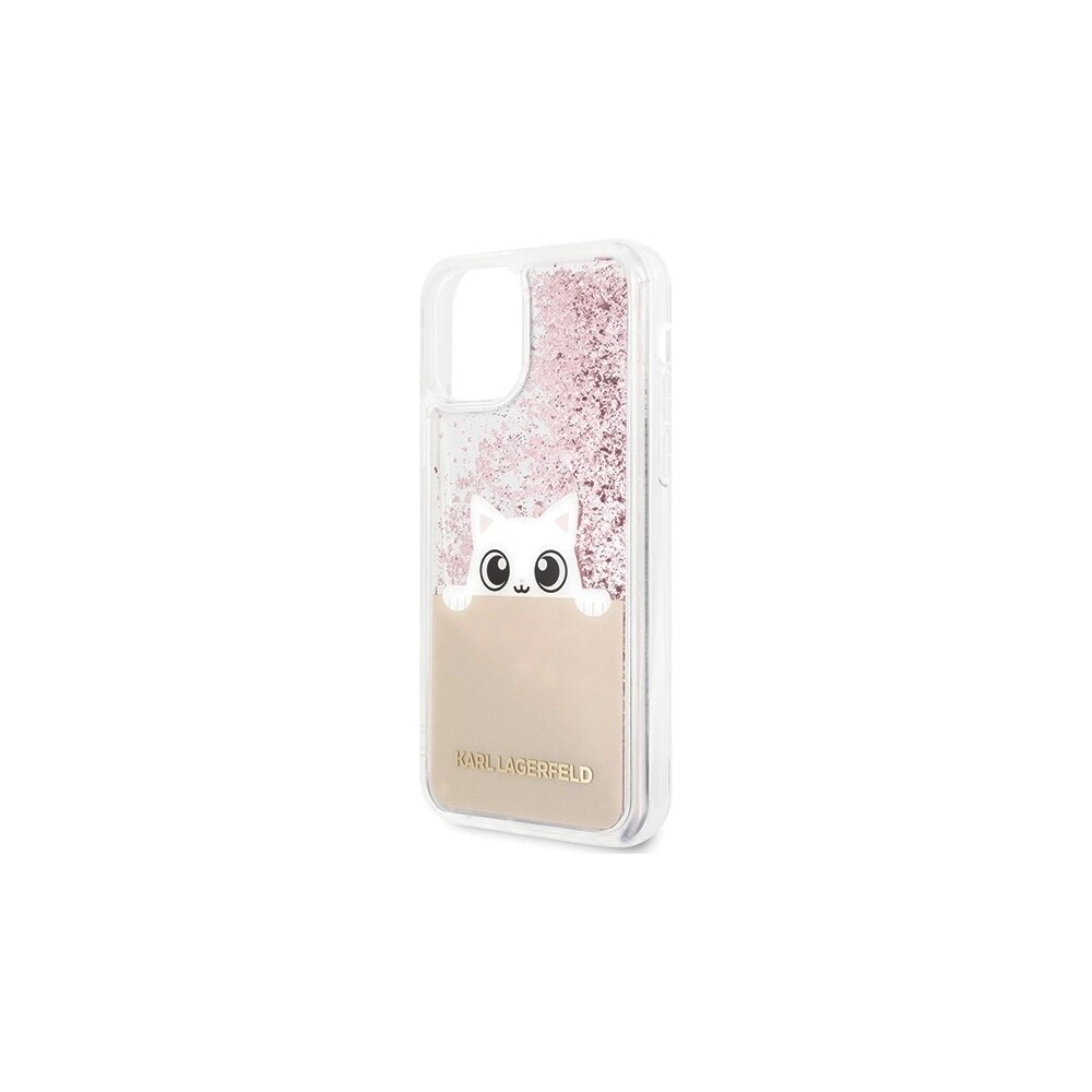 Wholesale Karl Lagerfeld KLHCN58PABGNU iPhone 11 Pro pink gold hard case PEEK A BOO Liquid Glitter - KLD126RS - {ean13} - Hurt