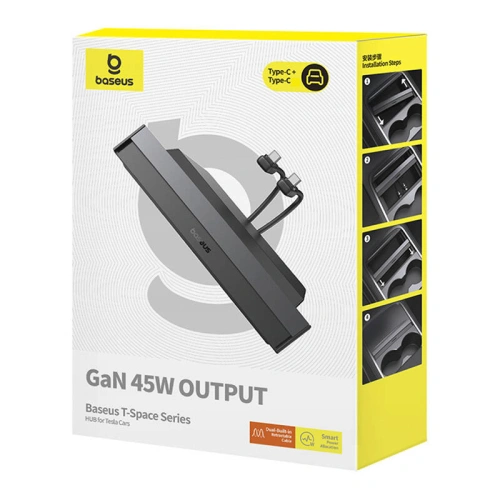 HUB Baseus T-Space z kablem USB-C, Lightning 45W do Tesli (czarny)