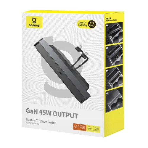 HUB Baseus T-Space z kablem USB-C, USB-C 45W do Tesli (czarny)
