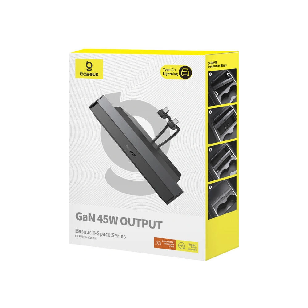 Hurtownia GSM - HUB Baseus T-Space s kabelem USB-C, USB-C 45W do Tesly (černý) - BSU4866 - {ean13} - Hurt