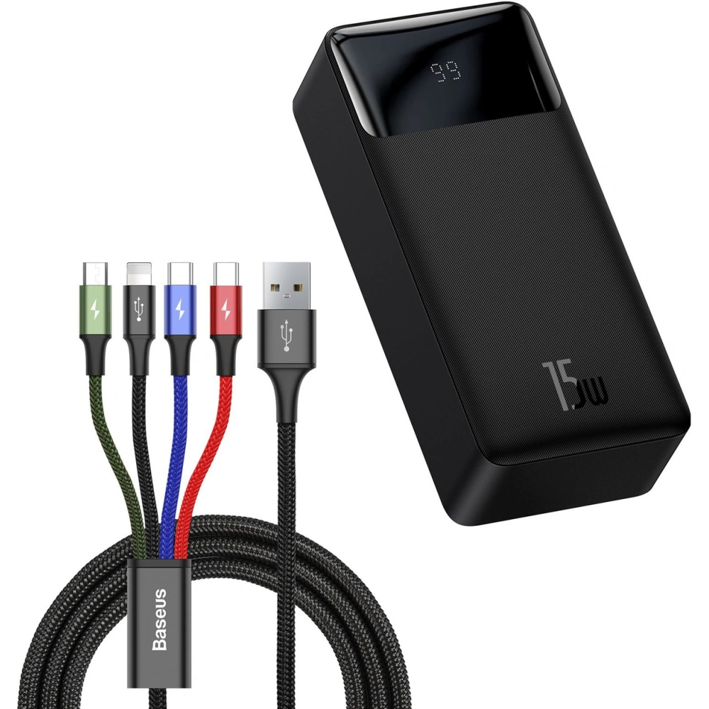 Hurtownia GSM - Powerbanka Baseus Bipow 30000mAh 15W + kabel 4w1 USB-A / microUSB, 2xUSB-C, Lightning 1.2m - BSU4867 - {ean13} - Hurt