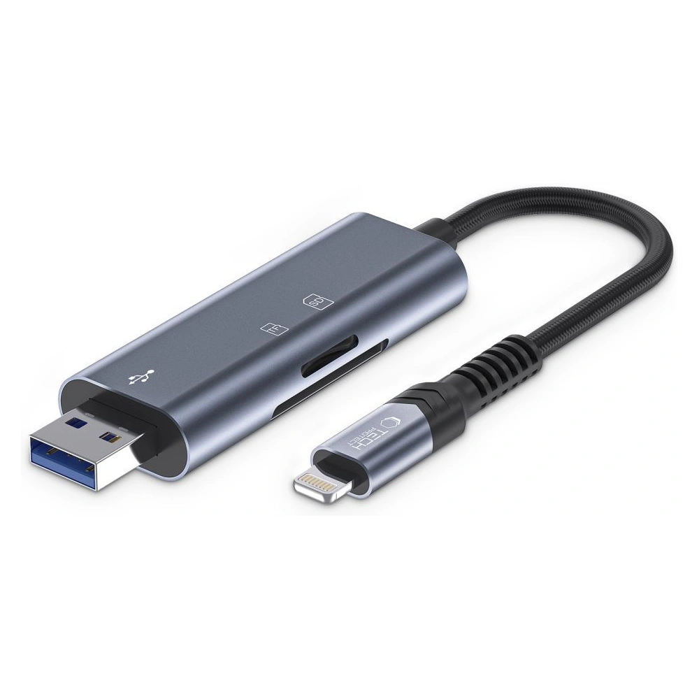 Hurtownia GSM - Karteleser Tech-Protect UltraBoost Lightning / USB-A, MicroSD, MicroSDXC, MMC Micro, RS Micro, SDHC, SDXC, SD Grau - THP2755 - {ean13} - Hurt