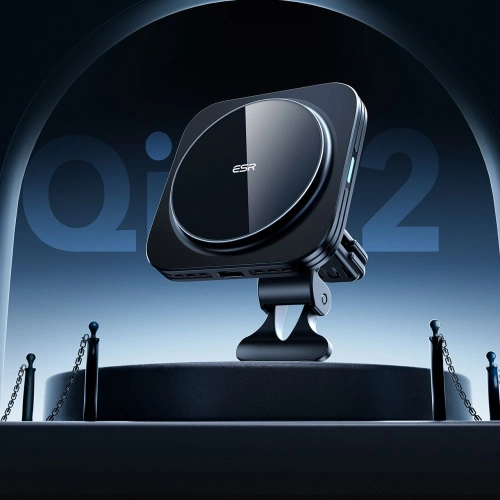 Uchwyt samochodowy na kokpit / kratkę ESR Halolock QI2 z ładowarką indukcyjną 15W Black