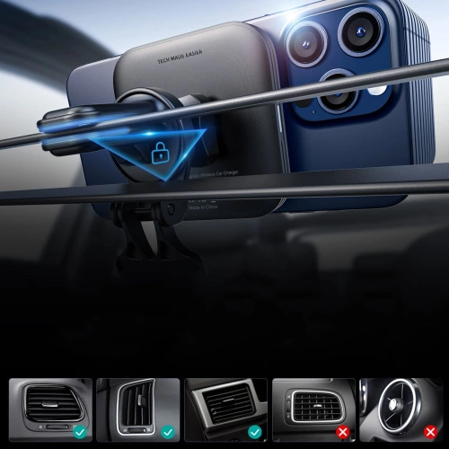 Uchwyt samochodowy na kokpit / kratkę ESR Halolock QI2 z ładowarką indukcyjną 15W Black