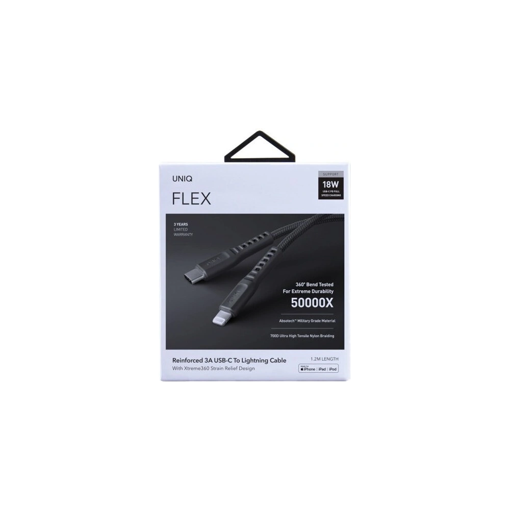 Hurtownia GSM - UNIQ Kabel MFI Flex USB-C-Lightning 18W nylonowy szary/charcoal grey - UNIQ127GRY - {ean13} - Hurt