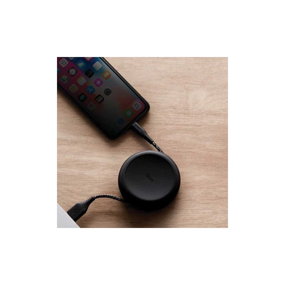Hurtownia GSM - UNIQ kabel MFI Halo Lightning 2.4A nylonowy zwijany 1,2m czarny/midnight black - UNIQ128BLK - {ean13} - Hurt