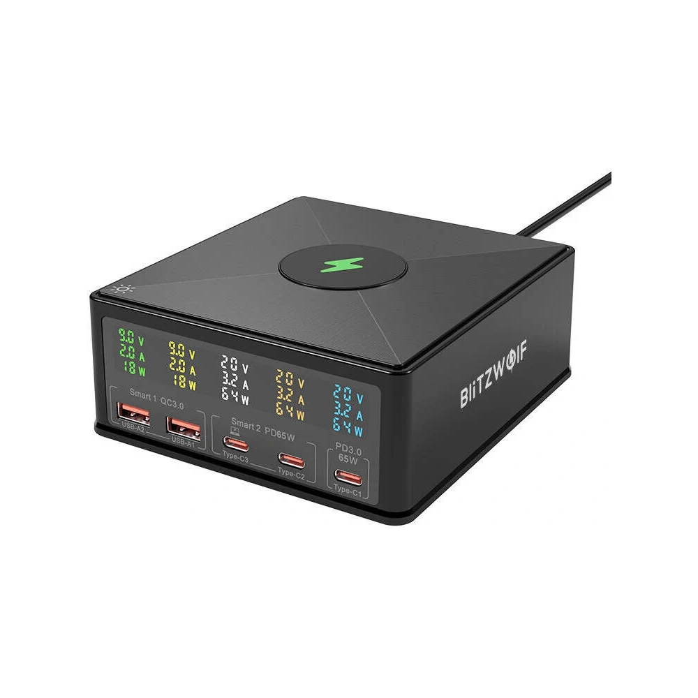 Hurtownia GSM - Încărcător de rețea Blitzwolf 868H 2xUSB-A, 3xUSB-C, PD, QC 160W negru - BLZ594 - {ean13} - Hurt