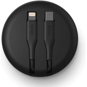 UNIQ kabel MFI Halo USB-C-Lightning 18W nylonowy zwijany 1,2m czarny/midnight black