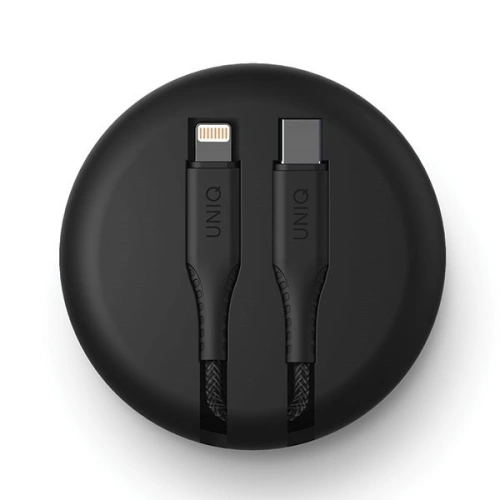 UNIQ kabel MFI Halo USB-C-Lightning 18W nylonowy zwijany 1,2m czarny/midnight black