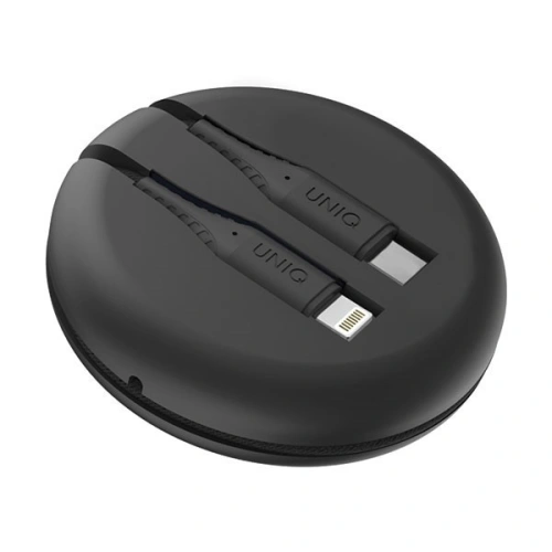 UNIQ kabel MFI Halo USB-C-Lightning 18W nylonowy zwijany 1,2m czarny/midnight black