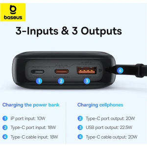 Hurtownia GSM - Powerbank Baseus QPow Pro+ 10000mAh 22.5W + integriertes USB-C-Kabel schwarz - BSU4873 - {ean13} - Hurt