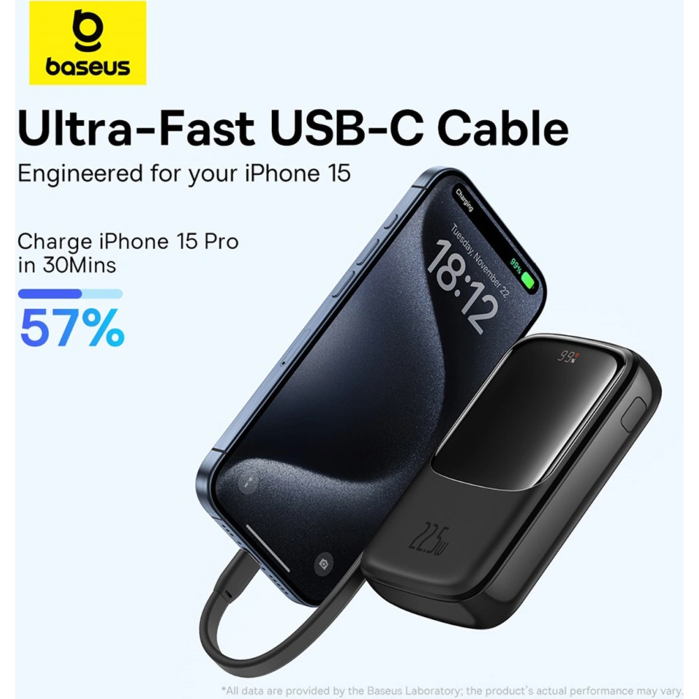Hurtownia GSM - Powerbank Baseus QPow Pro+ 10000mAh 22.5W + integriertes USB-C-Kabel schwarz - BSU4873 - {ean13} - Hurt
