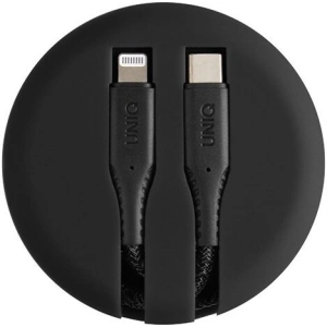 UNIQ Kabel MFI Halo USB-C-Lightning 18W nylon schwarz/mitternachts schwarz, 1,2 m, aufrollbar