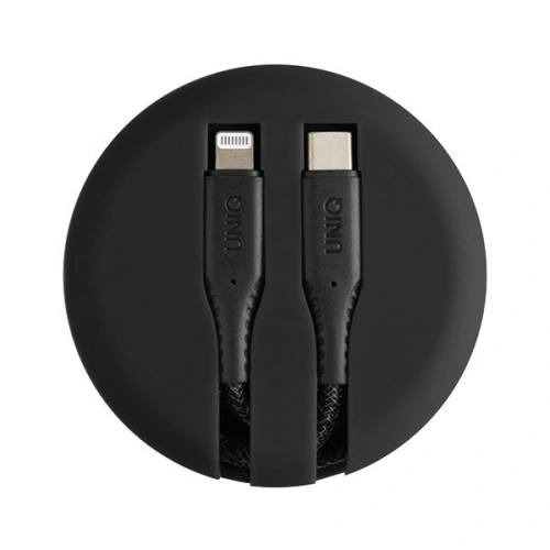 UNIQ kabel MFI Halo USB-C-Lightning 18W nylonowy zwijany 1,2m czarny/midnight black