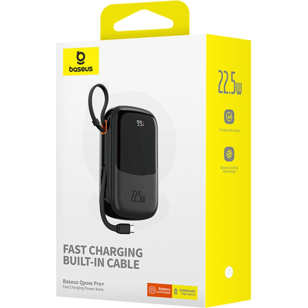 Hurtownia GSM - Powerbank Baseus QPow Pro+ 20000mAh 22.5W + beépített USB-C kábel fekete - BSU4874 - {ean13} - Hurt