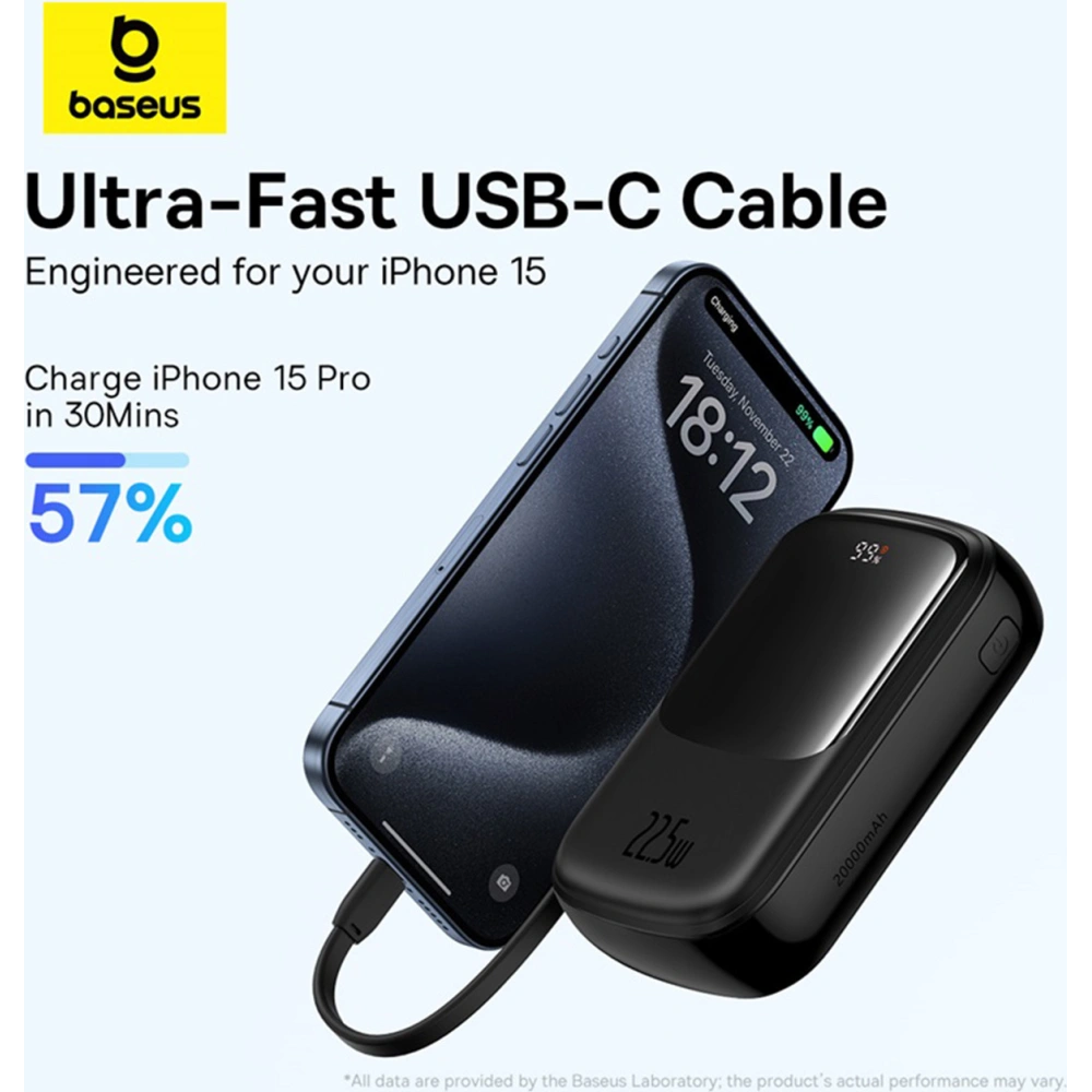 Hurtownia GSM - Powerbank Baseus QPow Pro+ 20000mAh 22.5W + beépített USB-C kábel fekete - BSU4874 - {ean13} - Hurt