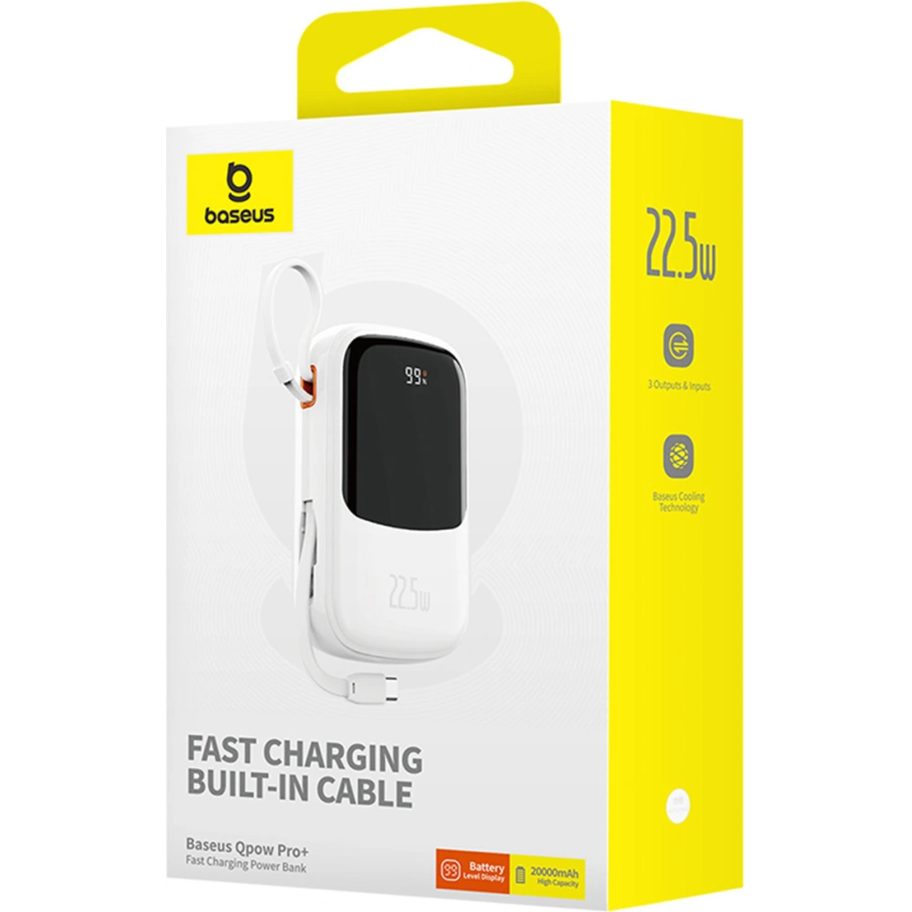 Hurtownia GSM - Powerbank Baseus QPow Pro+ 20000mAh 22.5W + integriertes USB-C-Kabel weiß - BSU4875 - {ean13} - Hurt