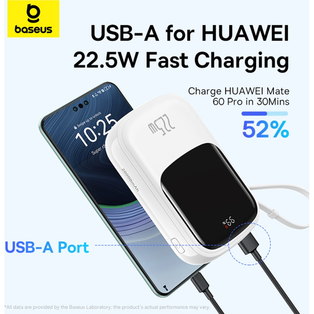 Hurtownia GSM - Powerbank Baseus QPow Pro+ 20000mAh 22.5W + integriertes USB-C-Kabel weiß - BSU4875 - {ean13} - Hurt