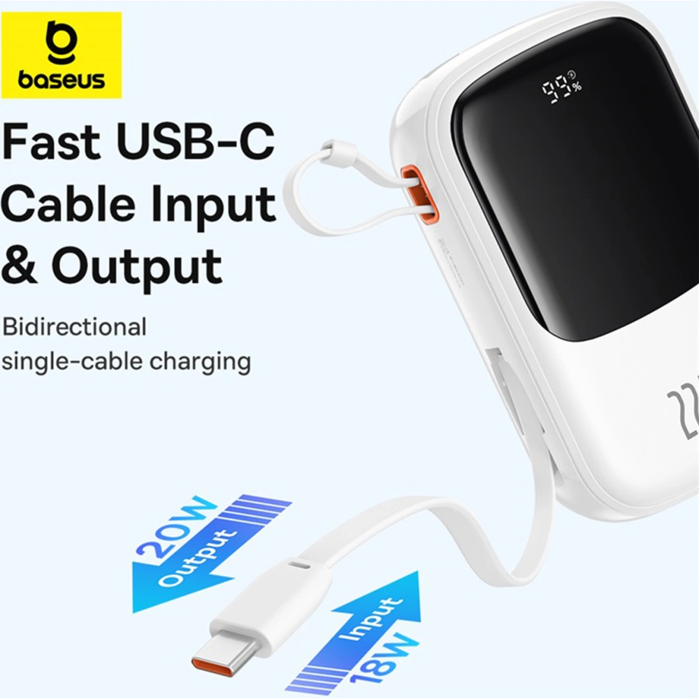 Hurtownia GSM - Powerbank Baseus QPow Pro+ 20000mAh 22.5W + integriertes USB-C-Kabel weiß - BSU4875 - {ean13} - Hurt