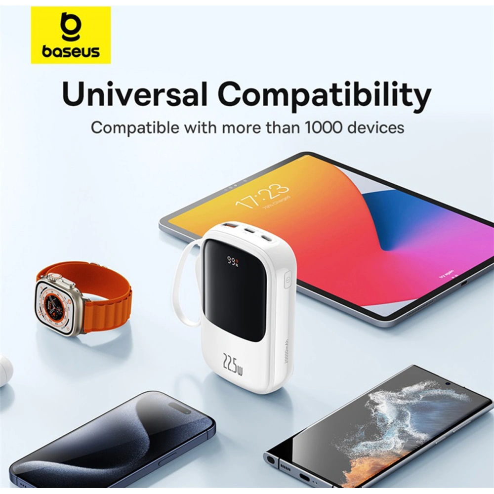 Wholesale Baseus QPow Pro+ powerbank 20000mAh 22.5W + built-in USB-C cable white - BSU4875 - {ean13} - Hurt