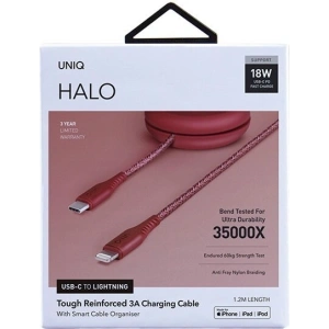 UNIQ Kabel MFI Halo USB-C-Lightning 18W Nylon aufrollbar 1,2m rot/karmesinrot