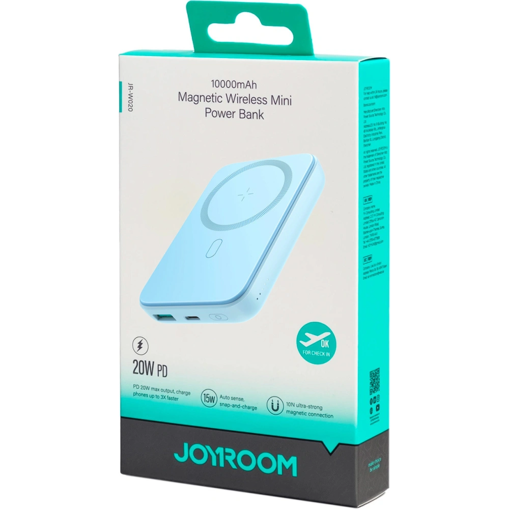 Hurtownia GSM - Powerbank Joyroom JR-W020 MagSafe 10000mAh 20W + kabel USB-A / USB-C 25cm jasnoniebieski - JYR1001 - {ean13} - Hurt
