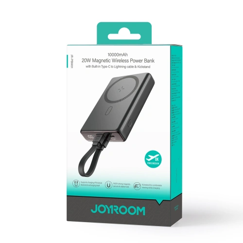 Powerbank Joyroom JR-PBM01 MagSafe 10000mAh 20W z podstawką + kabel Lightning / USB-C czarny