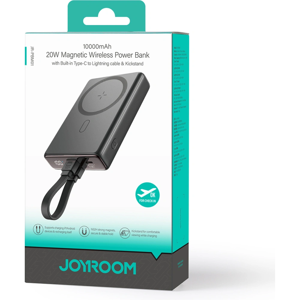 Hurtownia GSM - Powerbank Joyroom JR-PBM01 MagSafe 10000mAh 20W mit Ständer + Lightning / USB-C Kabel schwarz - JYR1002 - {ean13} - Hurt