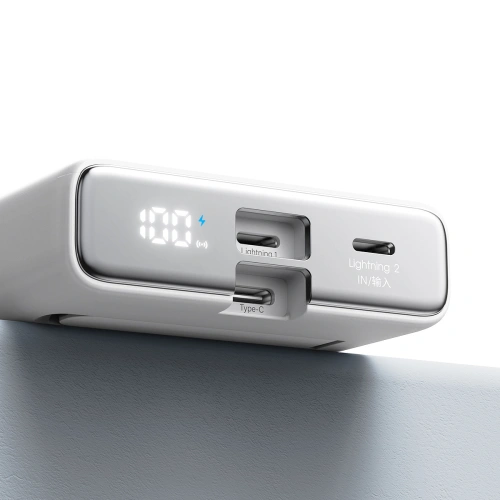 Powerbank Joyroom JR-PBM01 MagSafe 10000mAh 20W z podstawką + kabel Lightning / USB-C biały
