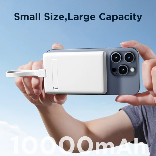 Powerbank Joyroom JR-PBM01 MagSafe 10000mAh 20W z podstawką + kabel Lightning / USB-C biały