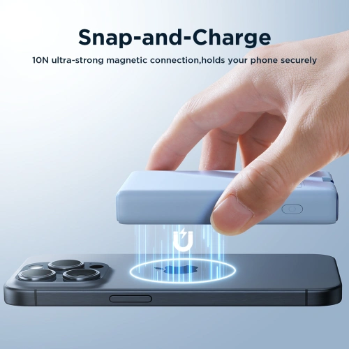 Powerbank Joyroom JR-PBM01 MagSafe 10000mAh 20W z podstawką + kabel Lightning / USB-C niebieski