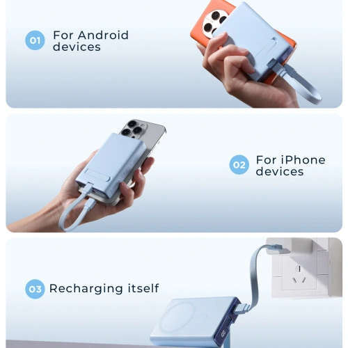 Powerbank Joyroom JR-PBM01 MagSafe 10000mAh 20W z podstawką + kabel Lightning / USB-C niebieski