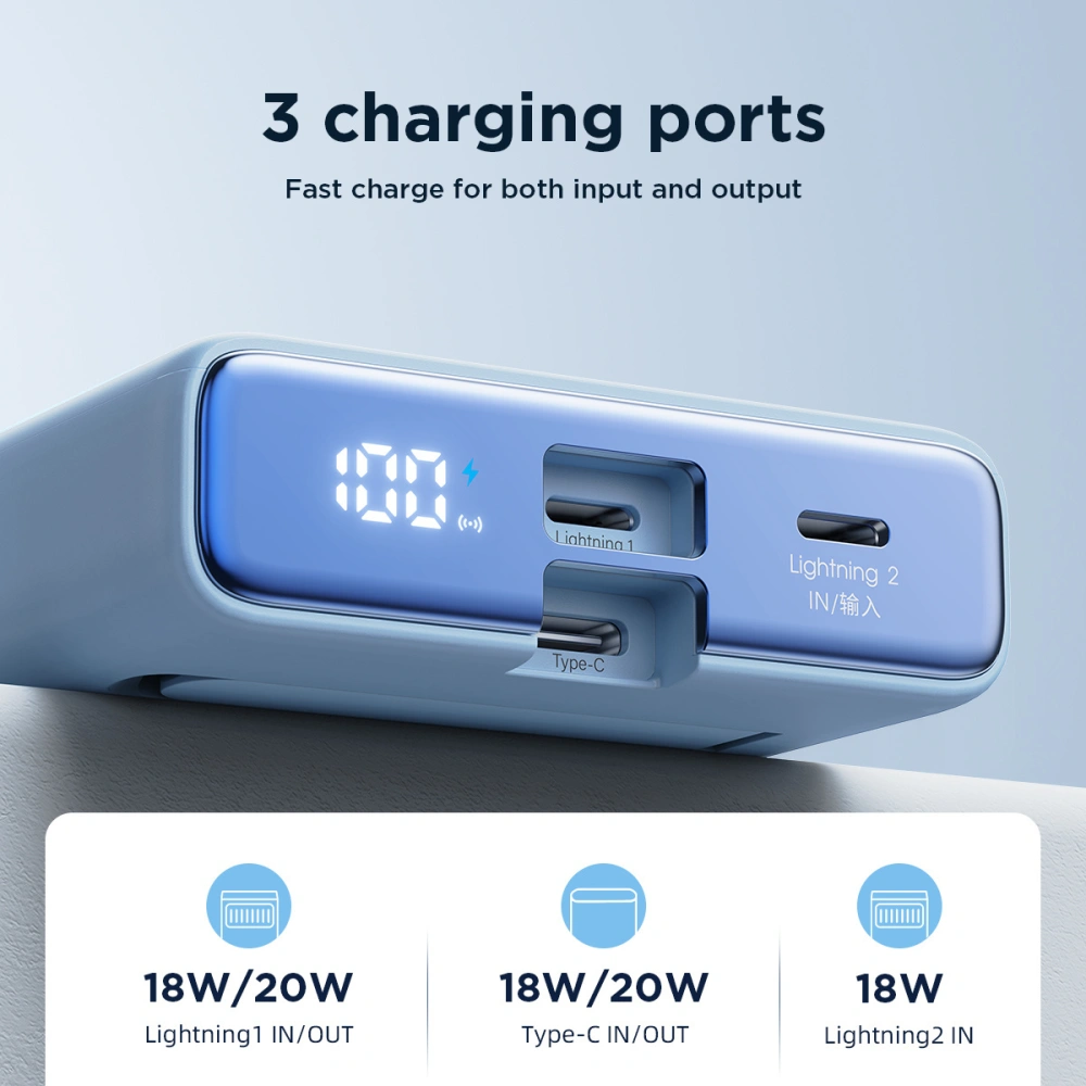 Hurtownia GSM - Powerbank Joyroom JR-PBM01 MagSafe 10000mAh 20W s podložkou + kabel Lightning / USB-C modrý - JYR1004 - {ean13} - Hurt